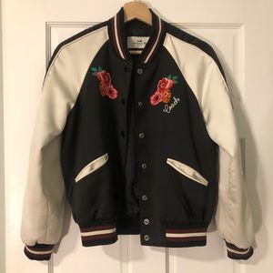 COACH varsity satin embroidered flowers jacket